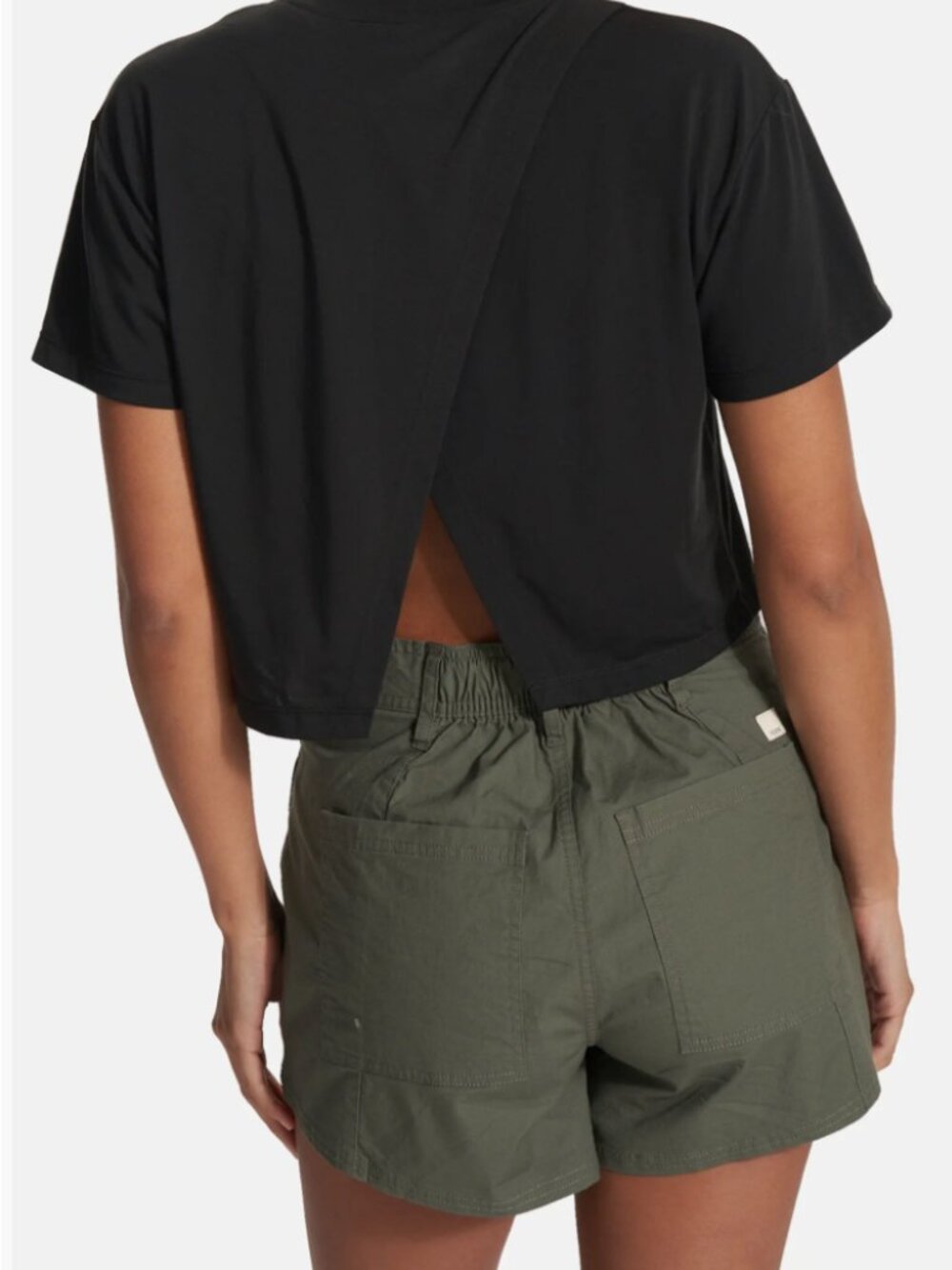 Vuori Feather Cross Back Tee -Black Open Back Cropped- S-MSRP $58 - Picture 1 of 8